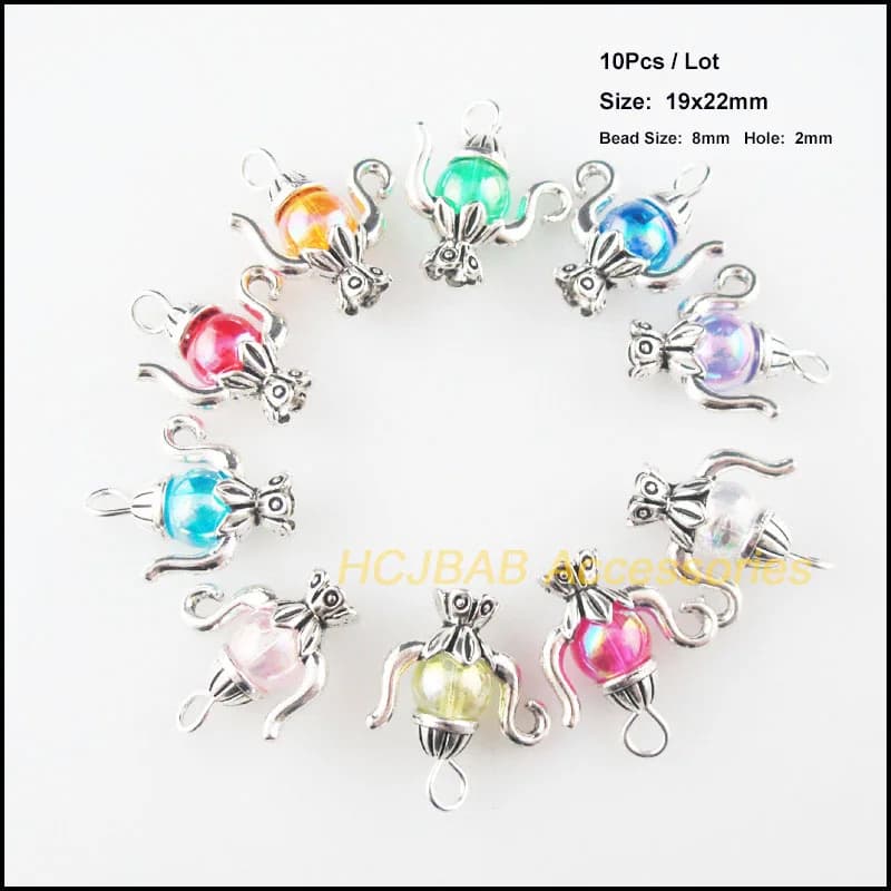New Mixed Acrylic/Glass/Crystal/Cat eye Stone Beads & Tibetan Silver Plated For Bracelets Charms Making Jewelry V182