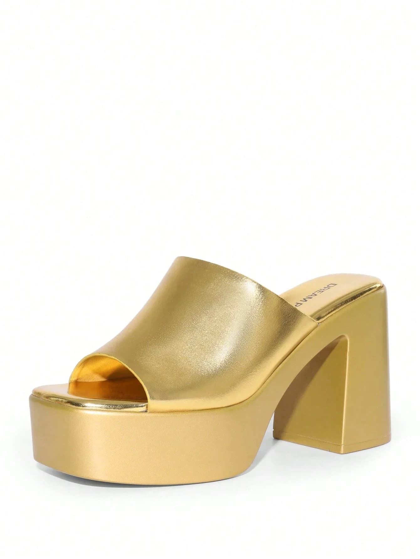 Sandali da donna con plateau e tacco grosso, modello mule, aperti in punta, con tacco a blocco.