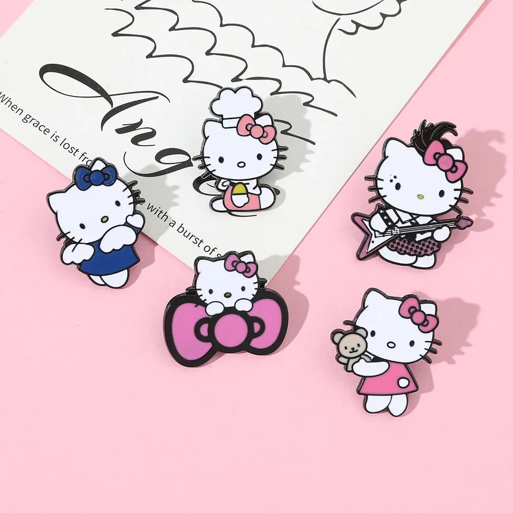 5 Pezzi Spilla Animale Cartone Animato, Simpatico Pin Smaltato Hello Kitty, Accessori in Metallo per Zaino, Abbigliamento, Cappello, Gioielli, Regalo per Amici