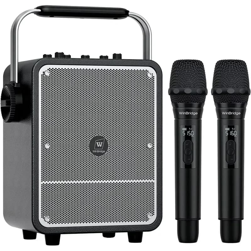 for WinBridge S200 150W High Power Karaoke Machine with 2 Wireless Microphones Premium Voice Amplifier PA System
