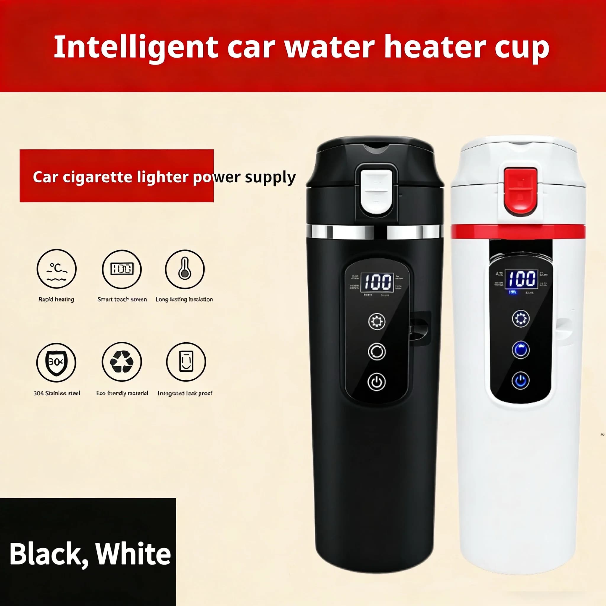 Bollitore Elettrico Universale per Auto 12V/24V, Tazza Riscaldante Intelligente Portatile a Temperatura Costante 500ML con Rivestimento Interno in Acciaio Inox 304