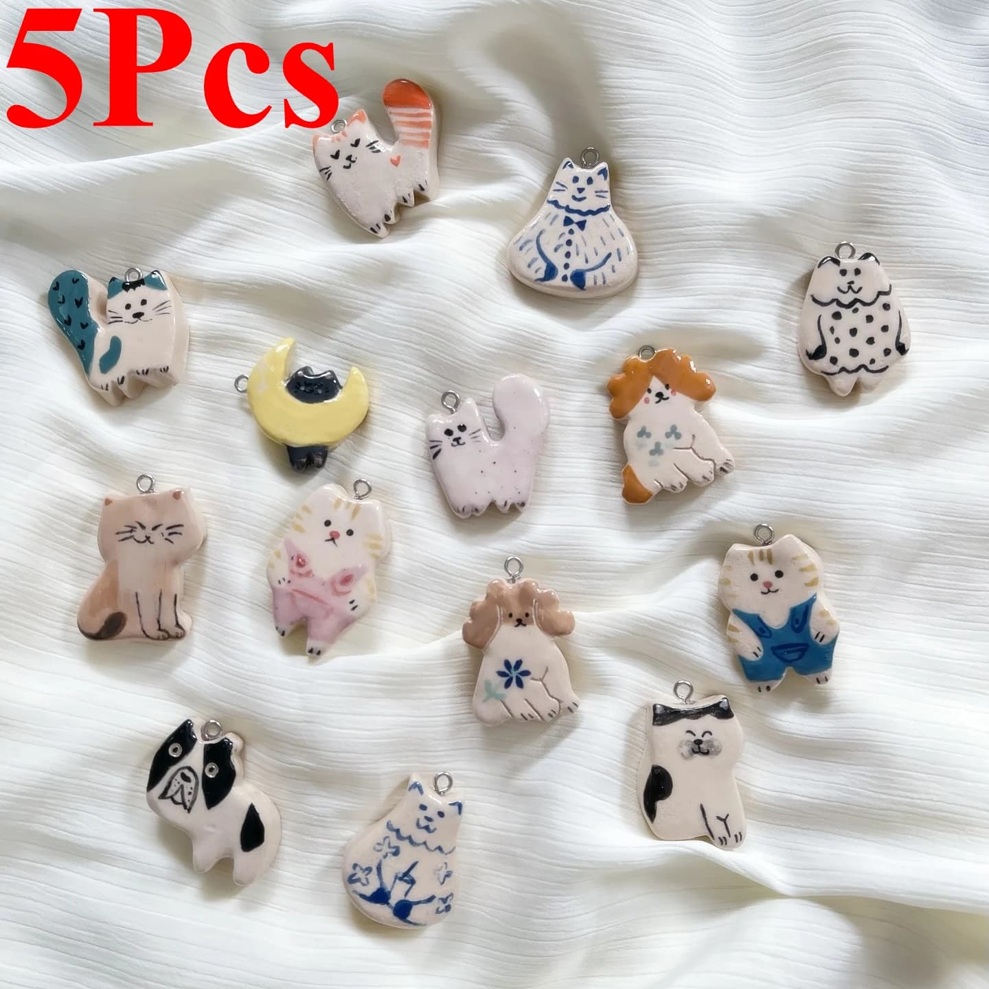 5 Pezzi Nuovi Ciondoli a Forma di Animali Gatto e Cane per Creazione di Gioielli Fai-da-Te, Accessori per Collane, Orecchini e Bracciali