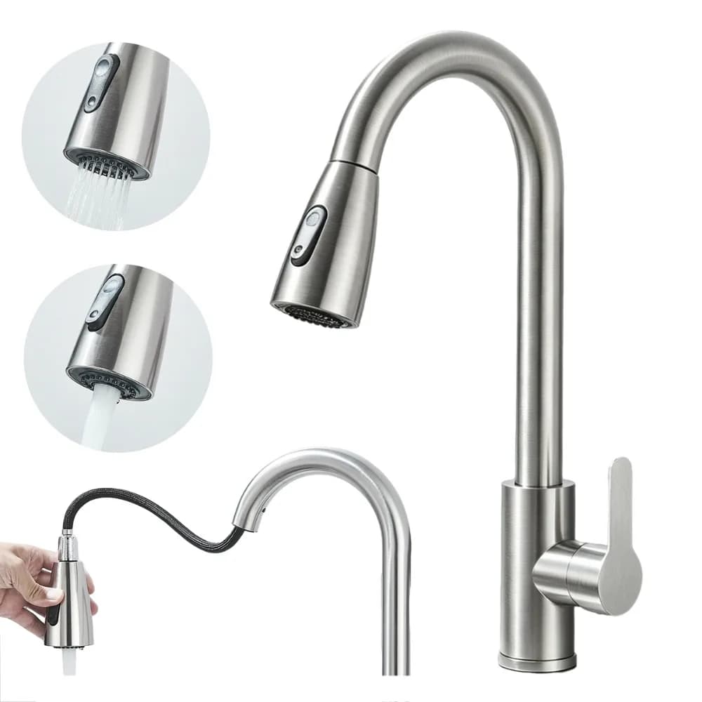 Pull Out Kitchen Sink Faucet Two Model Stream Sprayer Nozzle Stainless Steel Hot Cold Wate Mixer Tap Deck
