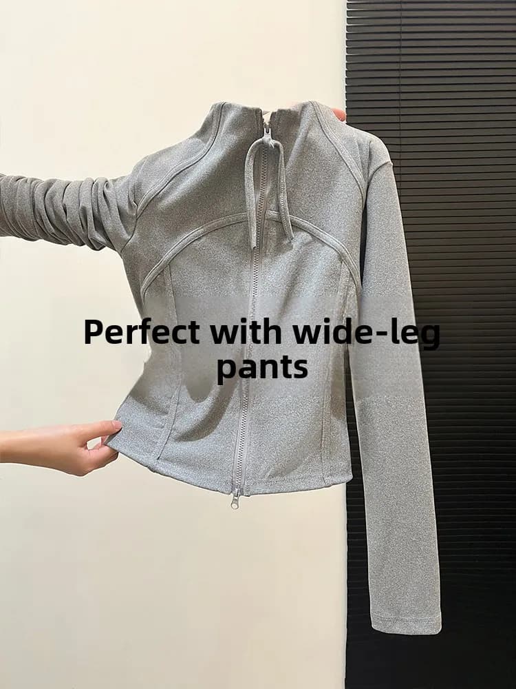 Gray Half High Collar De Women's Early Spring Fishbone Double Zipper Sports Base Shirt Inner Wear T-Shirt Sweatshirt Autumn W...