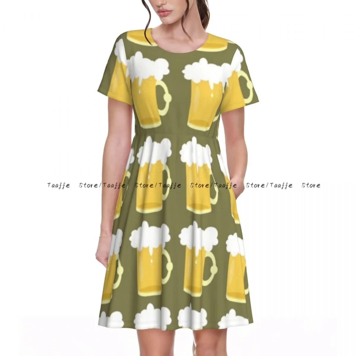 Abito da donna elegante Tazze da birra Colletto rovesciato Manica corta Abito da strada modellante per il corpo