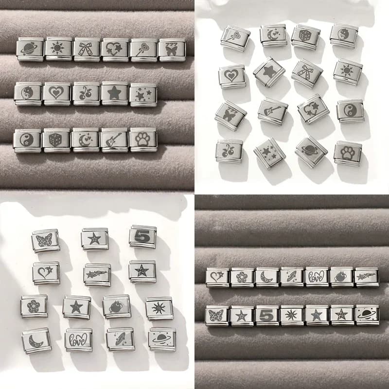 2025 Wholesale Laser Engraving NO.8 Ball Stars Digit 777 5 Italian Charm Links Fit 9mm Stainless Steel Bracelet Women DIY Making