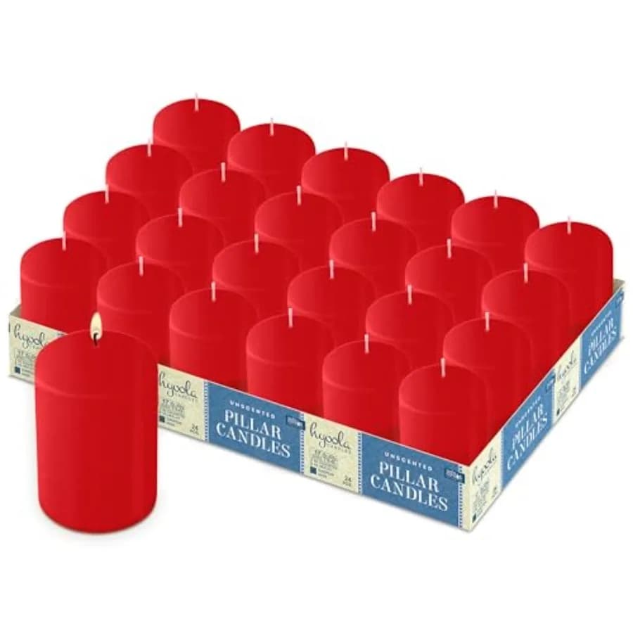 Candele a Colonna Rosse - Candele a Colonna Senza Profumo in Confezione Convenienza - Prodotte in Europa