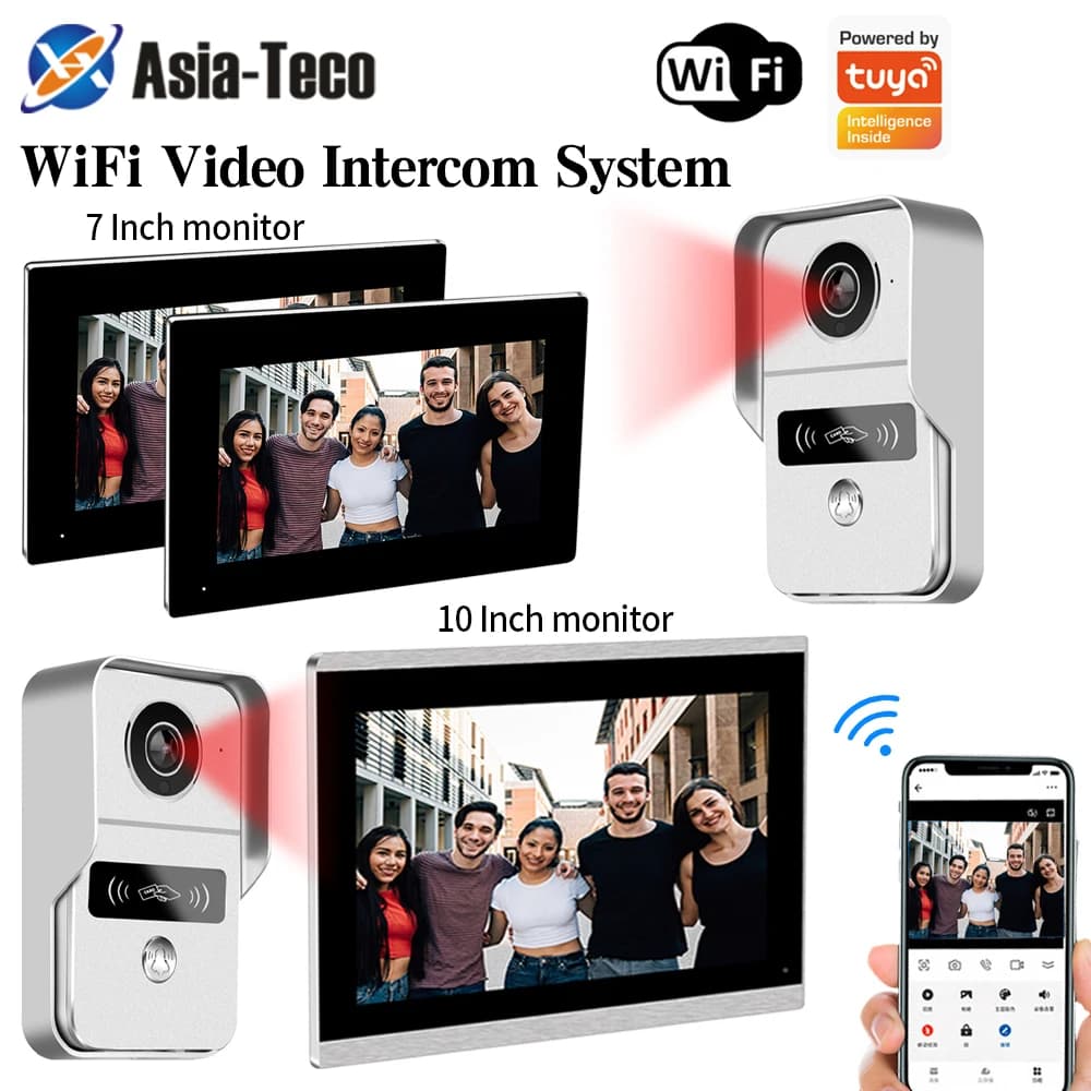 Tuya 1080P Wifi Videocitofono Campanello 7/10 pollici 7 colori Touch Screen Smart APP Kit citofono domestico per sistema di controllo accessi RFID Villa