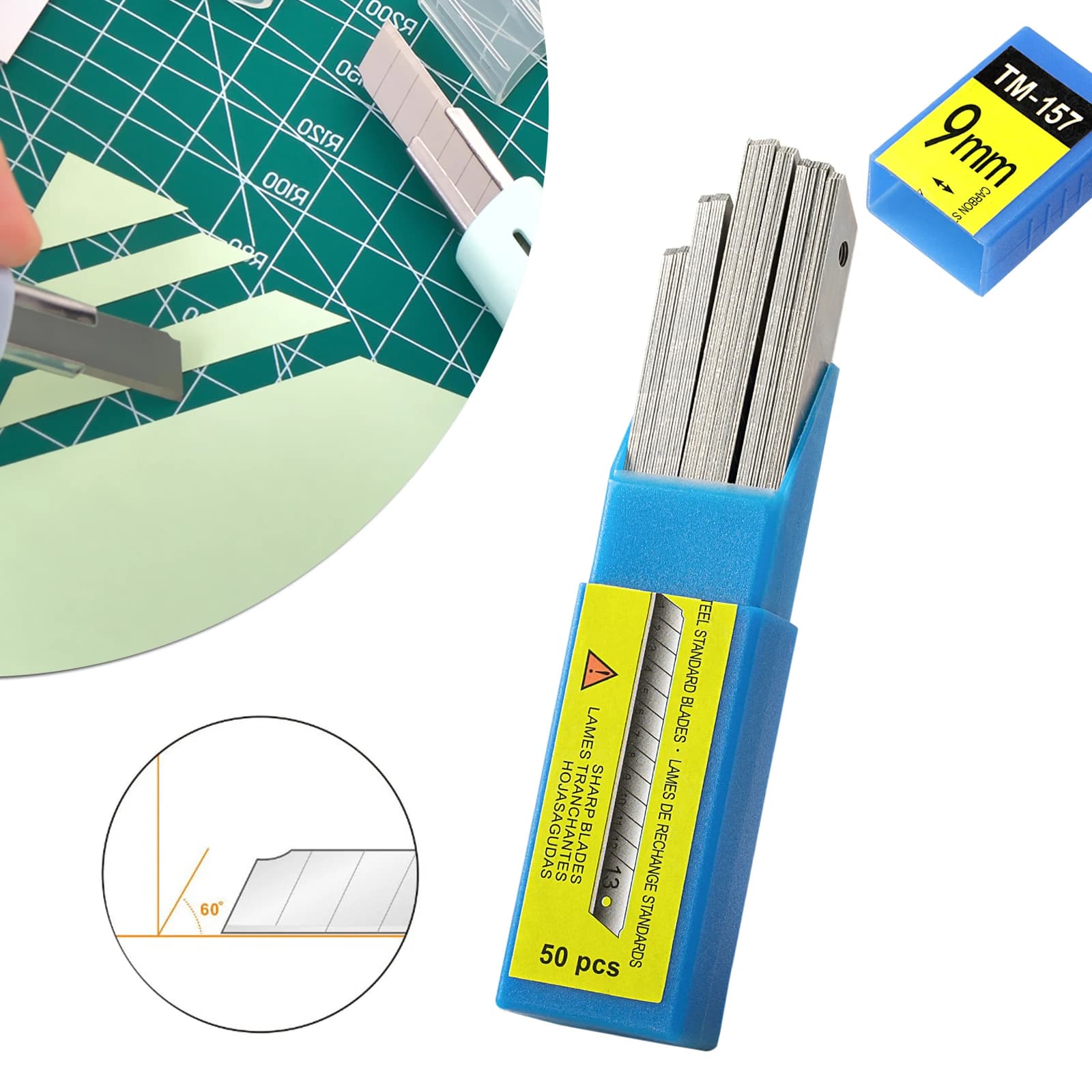 EHDIS 50pcs 60 Gradi di Arte Coltello Sostituibile Lama In Acciaio Al Carbonio Finestra Tinta Stcker Decalcomania Taglierina Pellicola Del Vinile Dell'involucro Dell'automobile lama di taglio