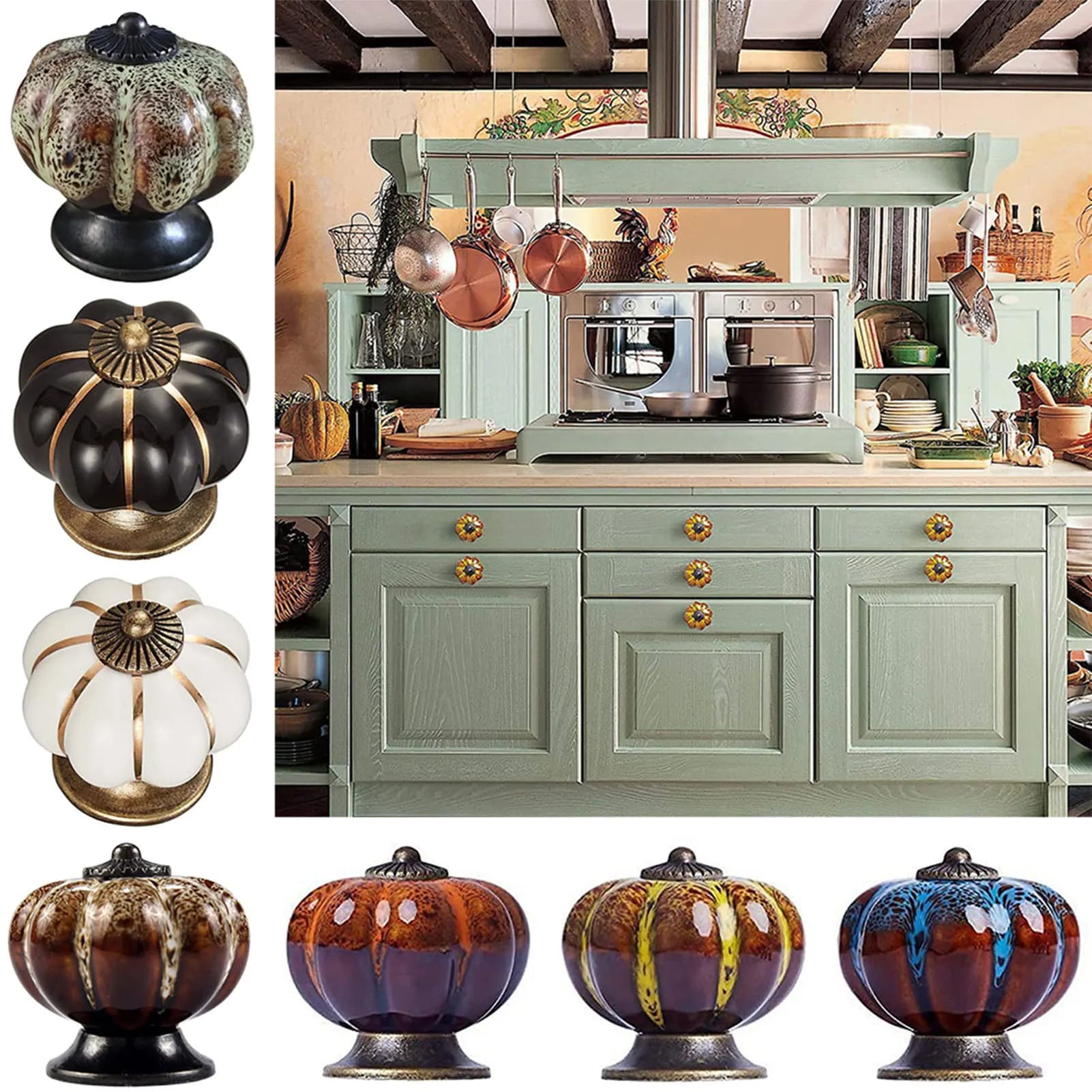 6pcs Pumpkin-Shaped Ceramic Handle,Pumpkins Drawer Knobs,Cabinet Cupboard Door Pull Furniture Hardware Handle Pulls Drawer Knob
