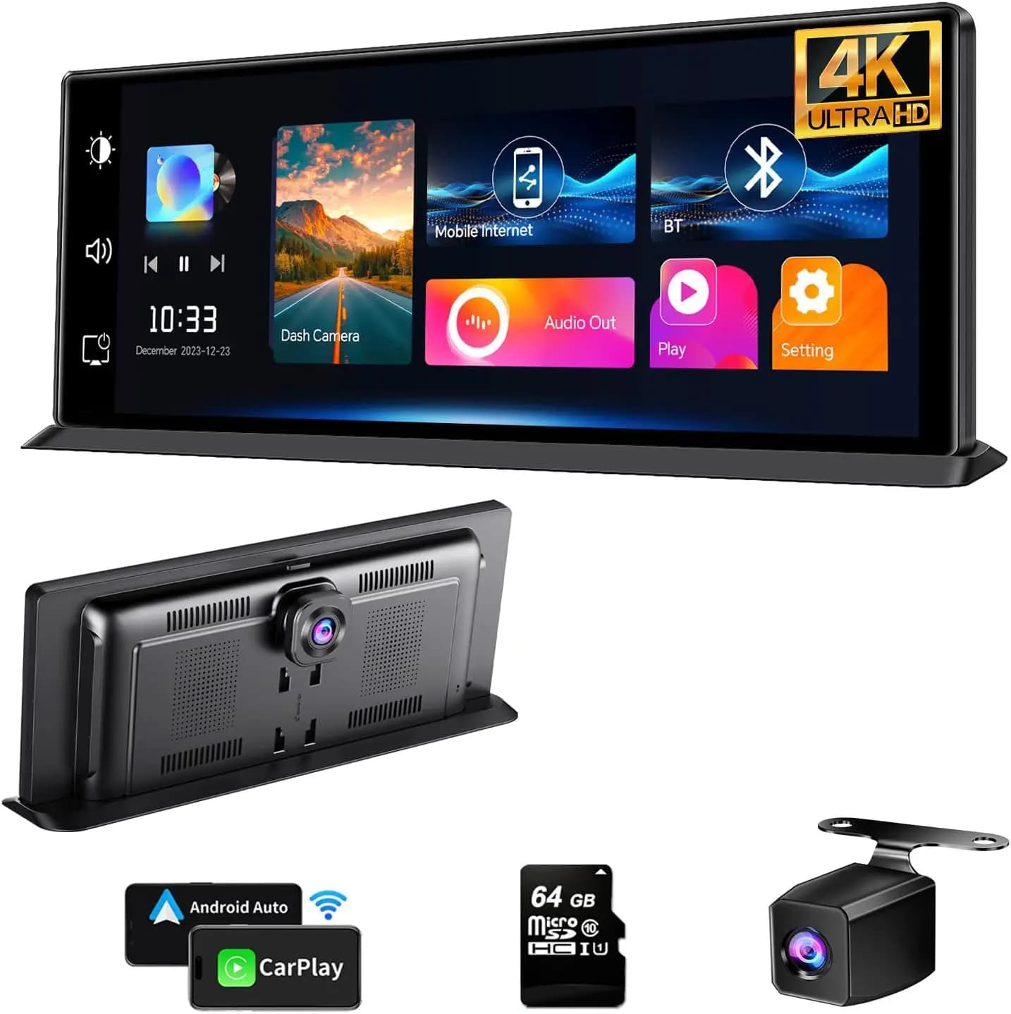 K2 PRO 11,3'' Schermo CarPlay wireless 4K Dash Cam Navigazione GPS automatica Android Bt AirPlay Siri