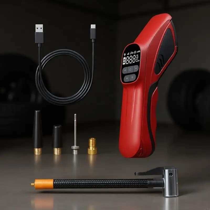 Gonfiatore per pneumatici con cilindro robusto e fastfill da 19 mm, dotato cella alimentazione da 4000 mAh e illuminazione