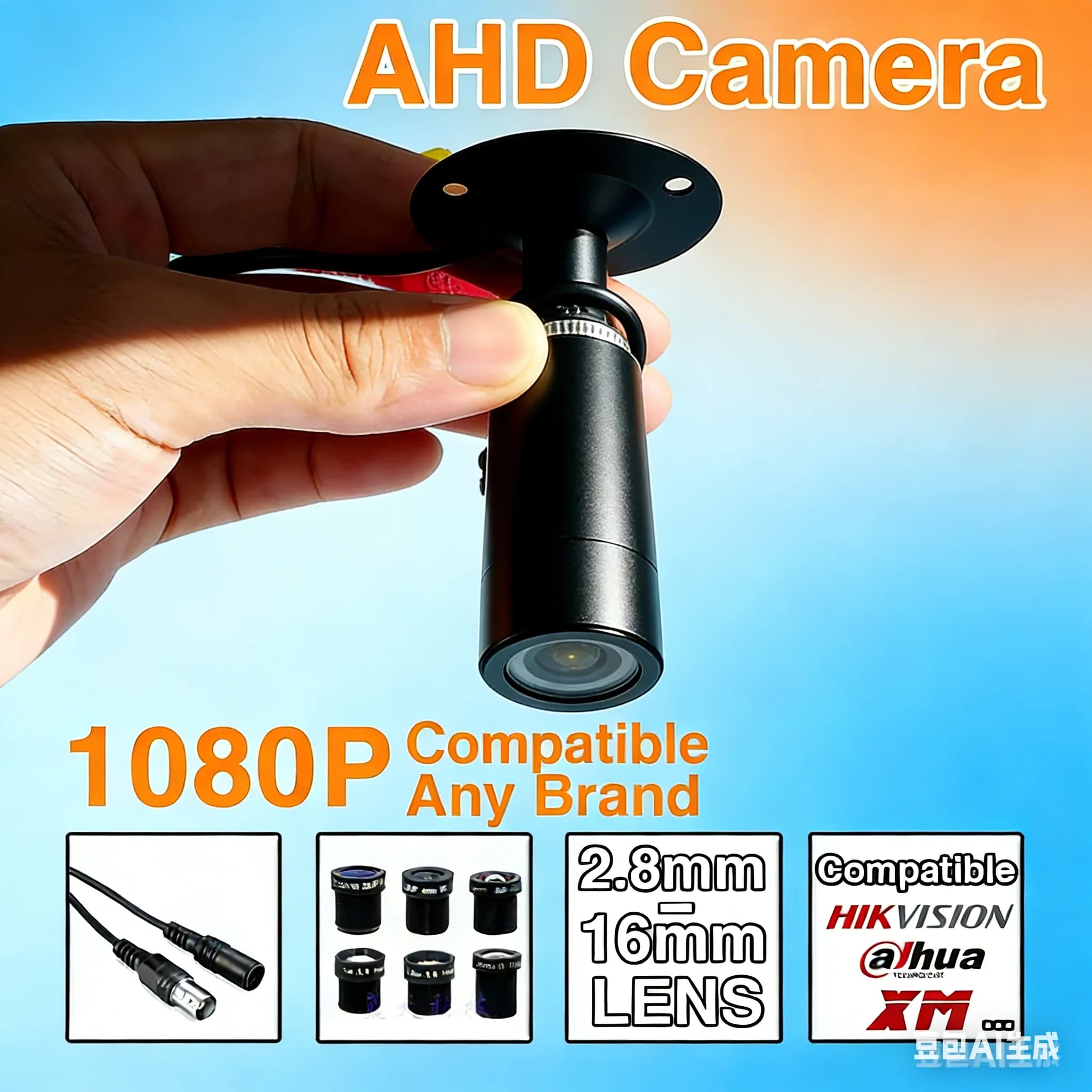 Security Camera Mini HD AHD CCTV 1080P 2.0MP Waterproof IP66 with Support, Hot Sale in United Kingdom, 2.8mm 8mm 16mm