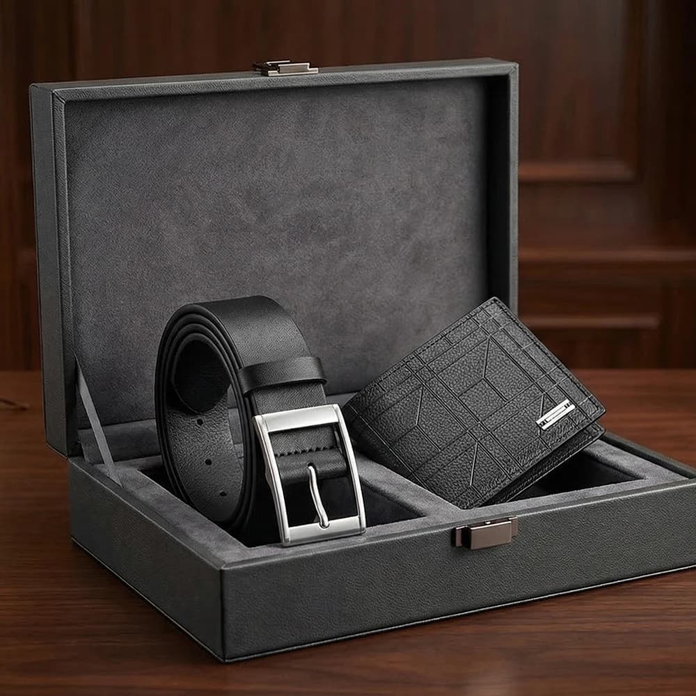 Set 2 Pezzi: Portafoglio e Cintura Personalizzati da Uomo - Cintura da Uomo alla Moda per il Tempo Libero e l'Outdoor, Semplice con Fibbia ad Ardiglione - Vendita Diretta all'Ingrosso