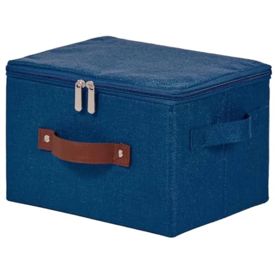 Contenitori portaoggetti con coperchio a zip in tessuto di cotone, cesti portaoggetti con coperchio, scatole pieghevoli e lavabili, organizer per vestiti da armadio e scaffale