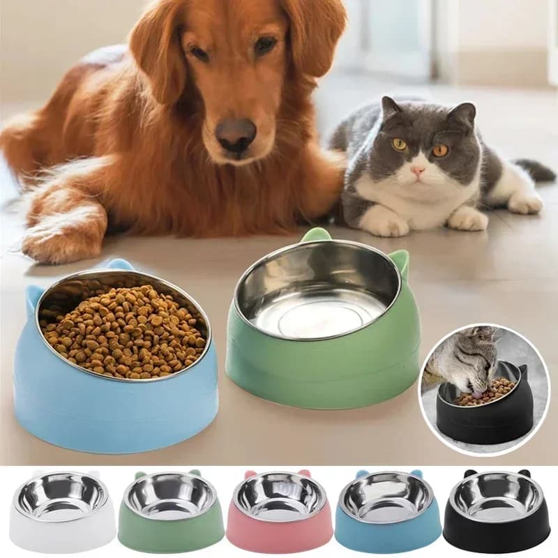 100/200/400/800ML In Acciaio Inox Gatto Creativo Inclinato Gattino Cucciolo Cibo Ciotole Gatti Bere Alimentatore Pet Cani Gatto mangiatoia