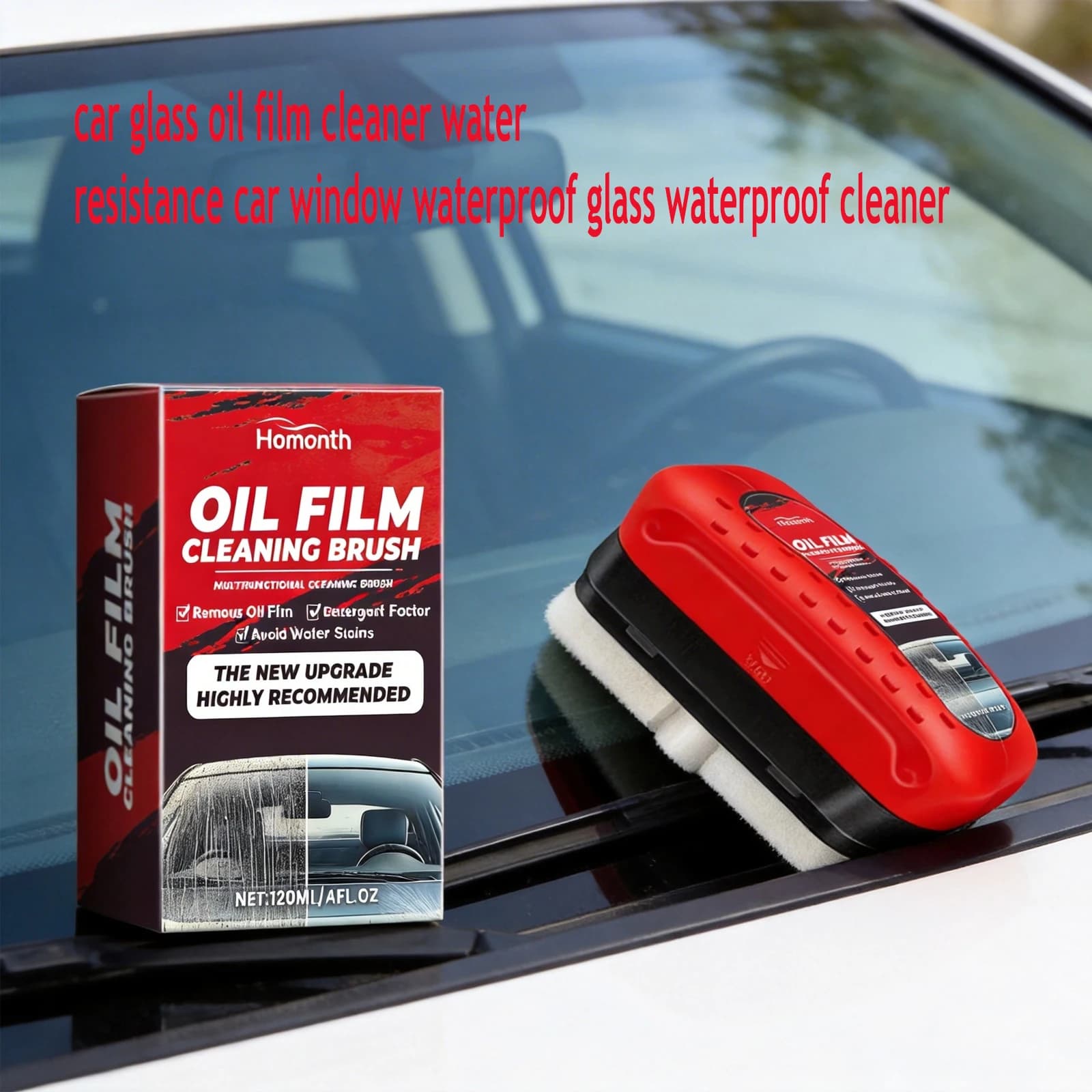 Spazzola per la pulizia del film oleoso dei vetri dell'auto Homonth120ml, detergente per vetri auto resistente all'acqua, detergente impermeabilizzante per vetri auto.