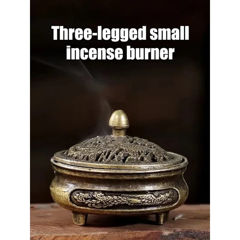Mini bruciatore di incenso Dragon Phoenix - Vaso per aromaterapia a tre gambe con vassoio per polvere antiaderente, design tradizionale cinese