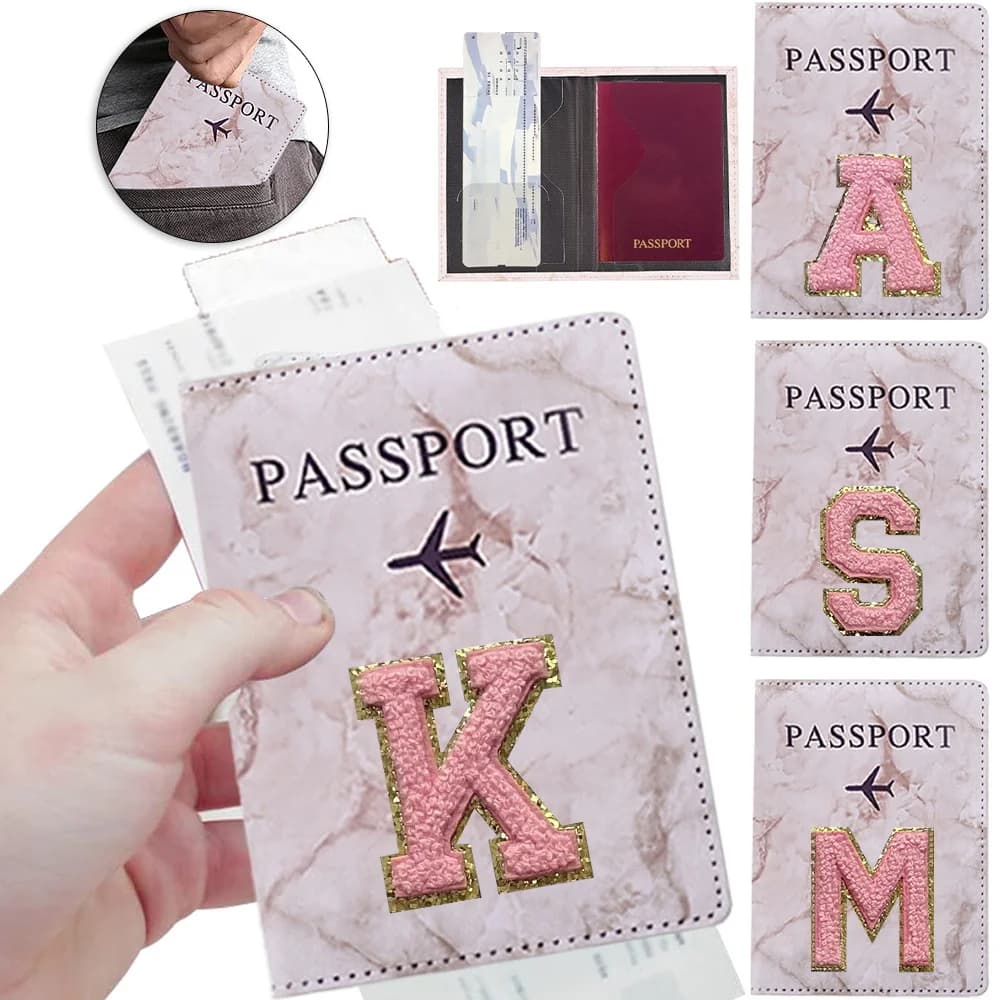 Custodia protettiva per passaporto alla moda con motivo a lettere ricamate Porta passaporto da viaggio Portafoglio regalo Custodia per carte in pelle PU unisex