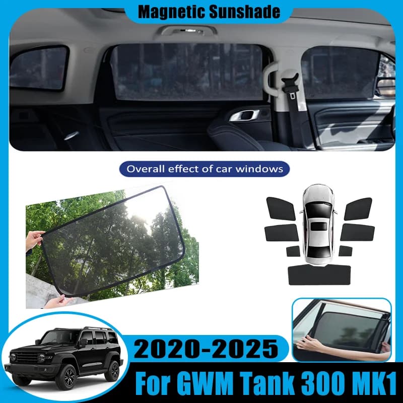 Car Mesh Sunshades For GWM Tank 300 MK1 2023 Accessories 2020~2025 Magnet Window Cover Breathable Net Magnetic Privacy Curtains