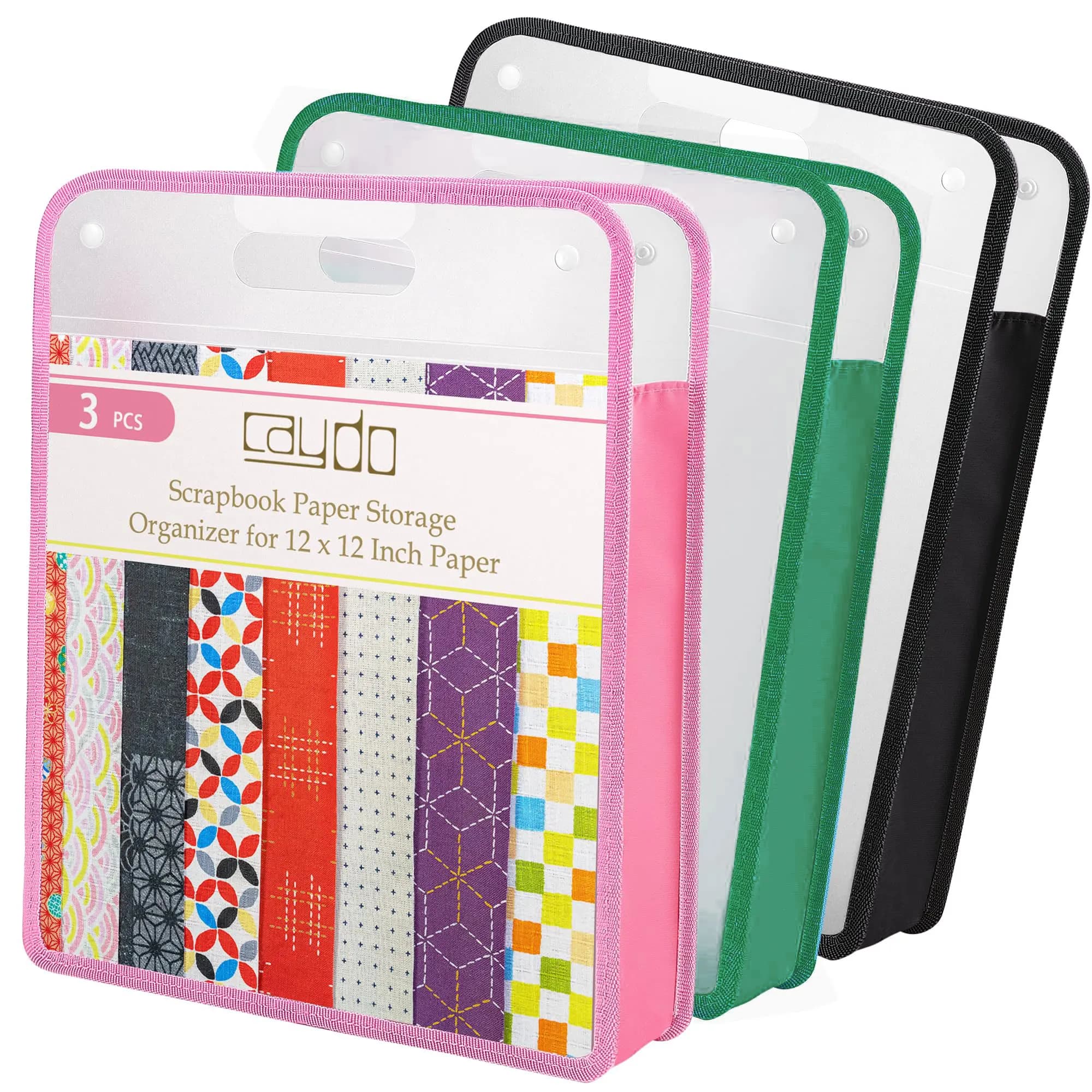 12X12 Scrapbook Paper Storage Organizer -Set Of 3 Expanding Paper Folio With Transparent Handle, Perfect For Scrapbook