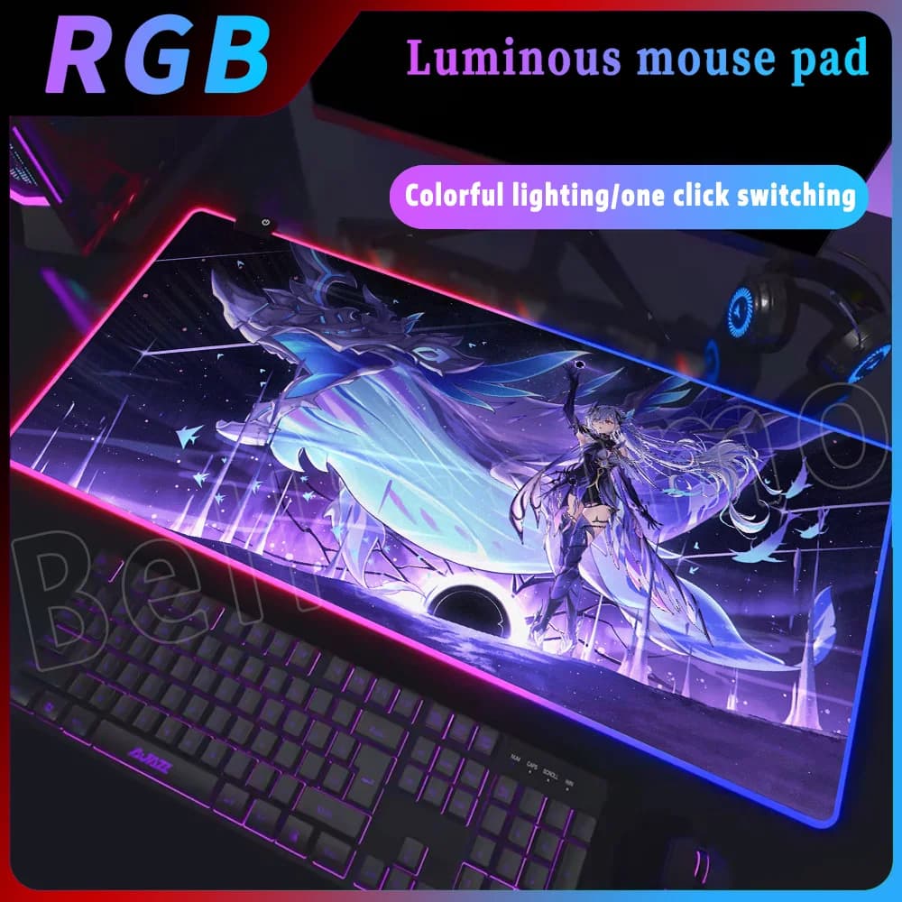 Anime New Arlecchino Skirk Desk Mats Genshin Impact Mousepad RGB Mouse Pad PC Non-slip Rubber E-sports Office Laptop Accessories