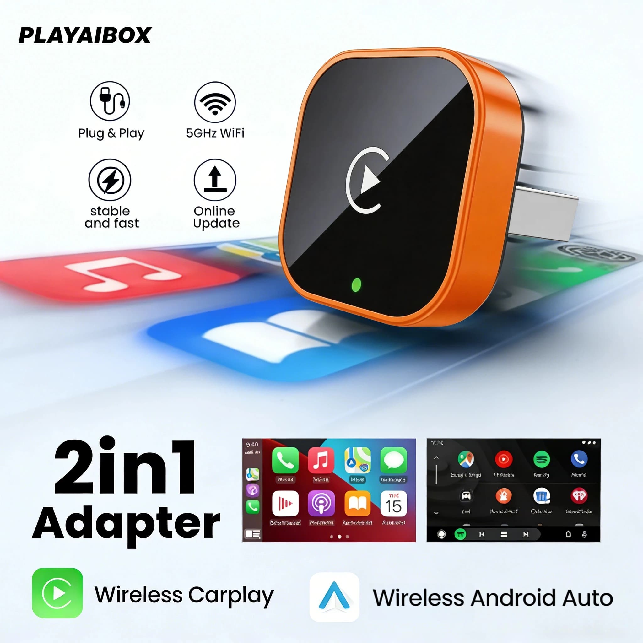 Adattatore Smart Wireless 2in1 per CarPlay e Android Auto, WiFi Plug & Play per CarPlay Cablato Originale Toyota VW Kia Ford Honda Audi Kia