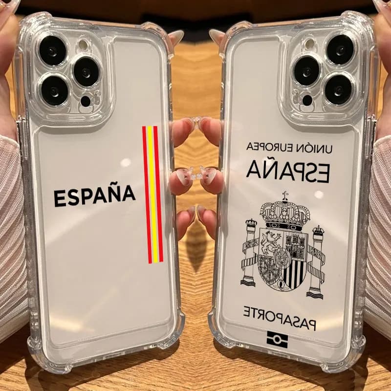 Custodia Trasparente Antiurto con Logo Spagna per iPhone 17 16 14 15 11 12 13 Pro Max 16E 15 16 Plus 17 Air