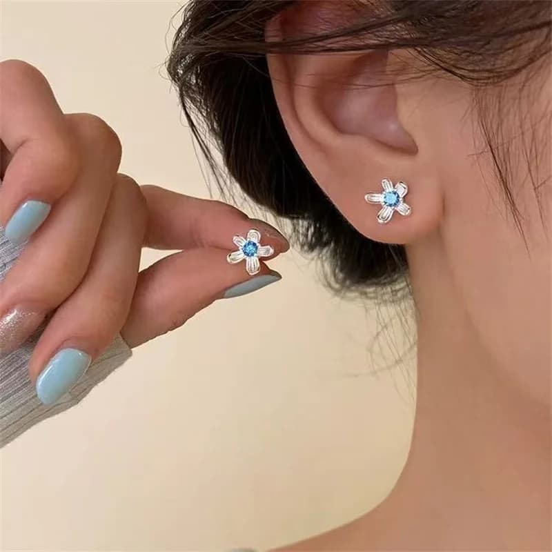 Orecchino a bottone con fiore in zircone placcato argento 925 per regalo di gioielli con orecchino penetrante per l'orecchio da donna e1757