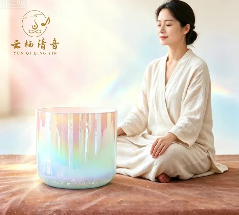 YUN QI QING YIN CrystalSoul 432Hz Girly Heart Pink Blue Gradient Clear Alchemy Quartz Crystal Singing Bowl Sound Healing Instrument For Meditation Chakra Yoga