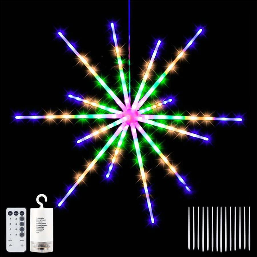 Luci natalizie Starburst impermeabili per esterni a batteria 112LED appese fuochi d'artificio lucine da giardino decorazioni per ghirlande