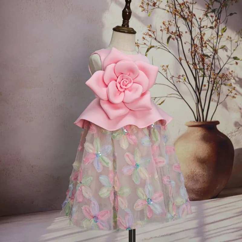 Nuovi bambini Boutique Principessa Abito da sera senza maniche Grande fiore Design Matrimonio Compleanno Battesimo Abiti da festa per ragazze A4915