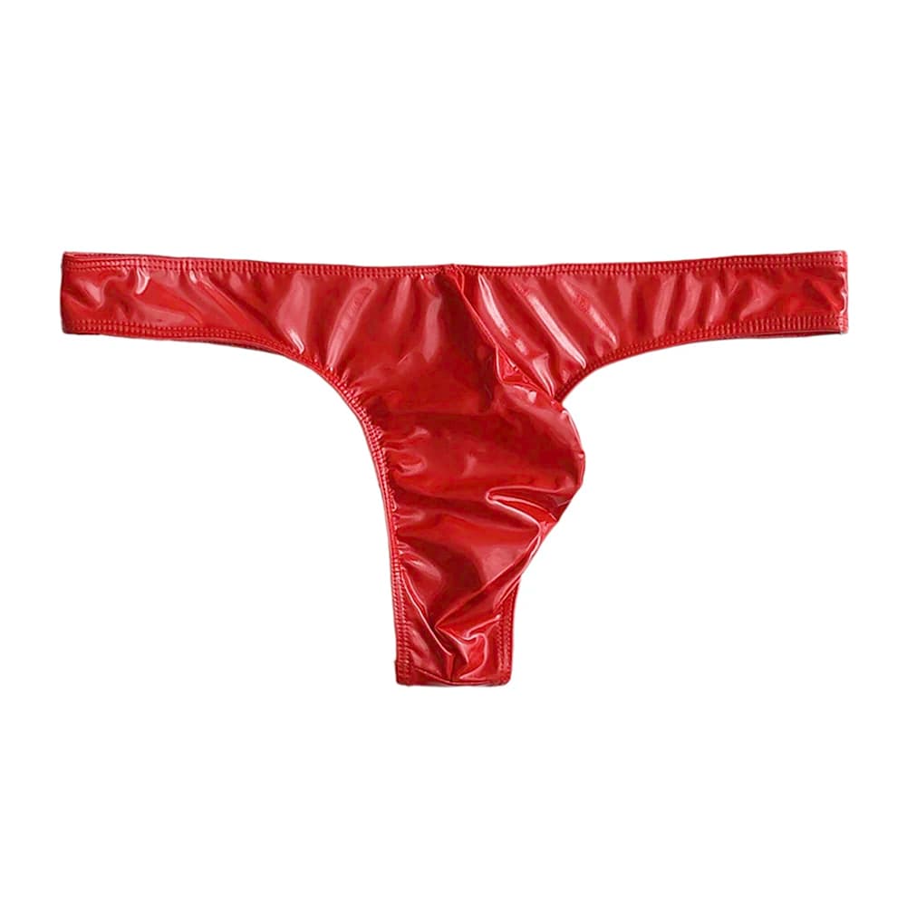 1pc Men Glossy Wide Belt G-string Low Waist Butt Exposed Stretchy Underwear Imitation Leather Bulge Pouch Underpants