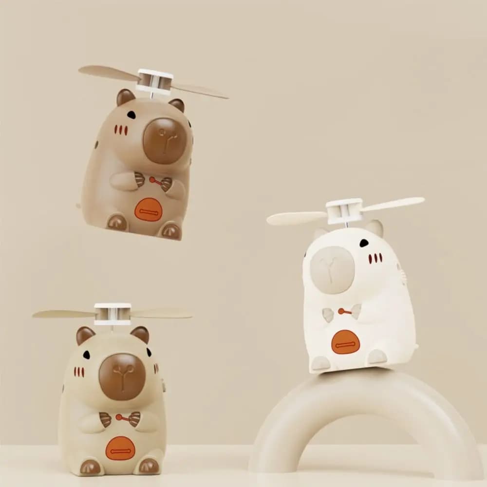 Capibara in plastica Figura anime Ventilatore portatile leggero ricaricabile USB per cartoni animati Mini ventilatore elettrico per studenti a basso rumore