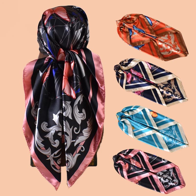 1 Pezzo Sciarpa Quadrata in Seta Satinata con Stampa a Farfalla, Accessorio per Capelli da Donna, Nuovo Stile Primaverile Versatile