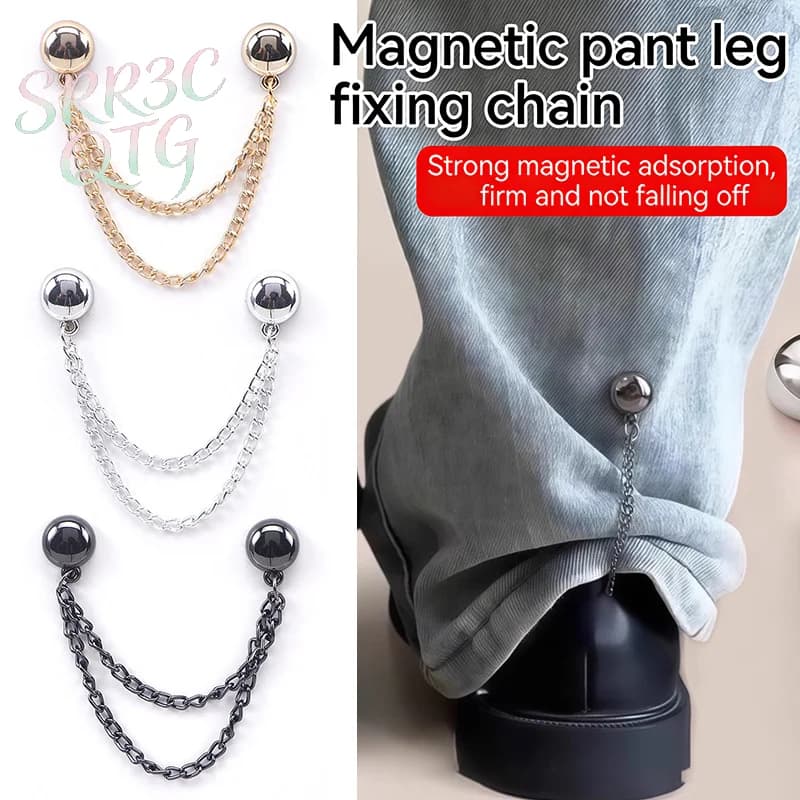 Hot 2pcs Multi-Function Magnetic Clothing Clip With Chain Metal Buttons Clip Clothes Scarf Trouser Legs Cuff Fixing Magnet Pin