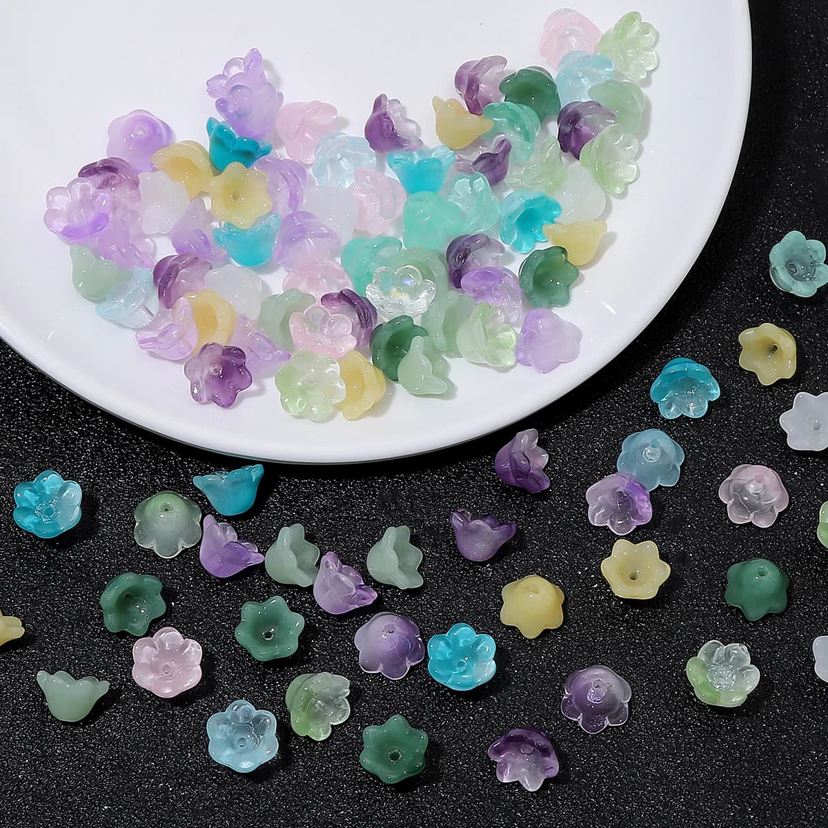 12x7mm Jade-Effect Glass Beads - Lily Valley Gradient for Earrings, Bracelets, Necklaces & DIY Crafts (10/20pcs per Pack)
