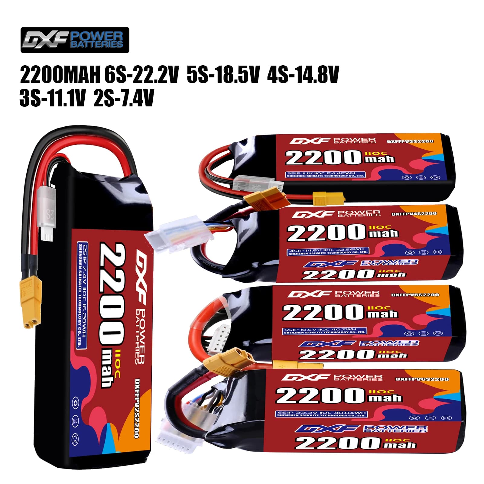 Batteria Lipo DXF 2200mAh 110C 22.2V-6S 18.5V-5S 14.8V-4S 11.1V-3S 7.4V-2S XT30 XT60 JST Spina per FPV Elicottero Quadcopter Drone