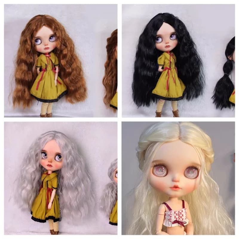Blythes Doll Wig Fits Into the New 1/69-10in Size Fashion Medium Foam Roll Super Soft Silk Wig for Women Black Lily-Valley White
