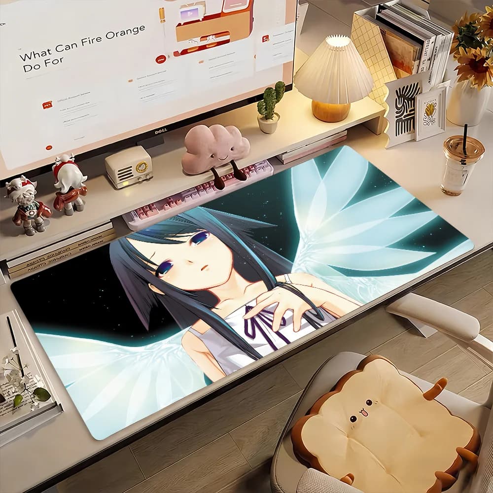 Tappetino per mouse da gaming, grande tappetino da scrivania, antiscivolo, bordi cuciti, elegante stampa anime blu, tappetino esteso per tastiera per gamer e ufficio