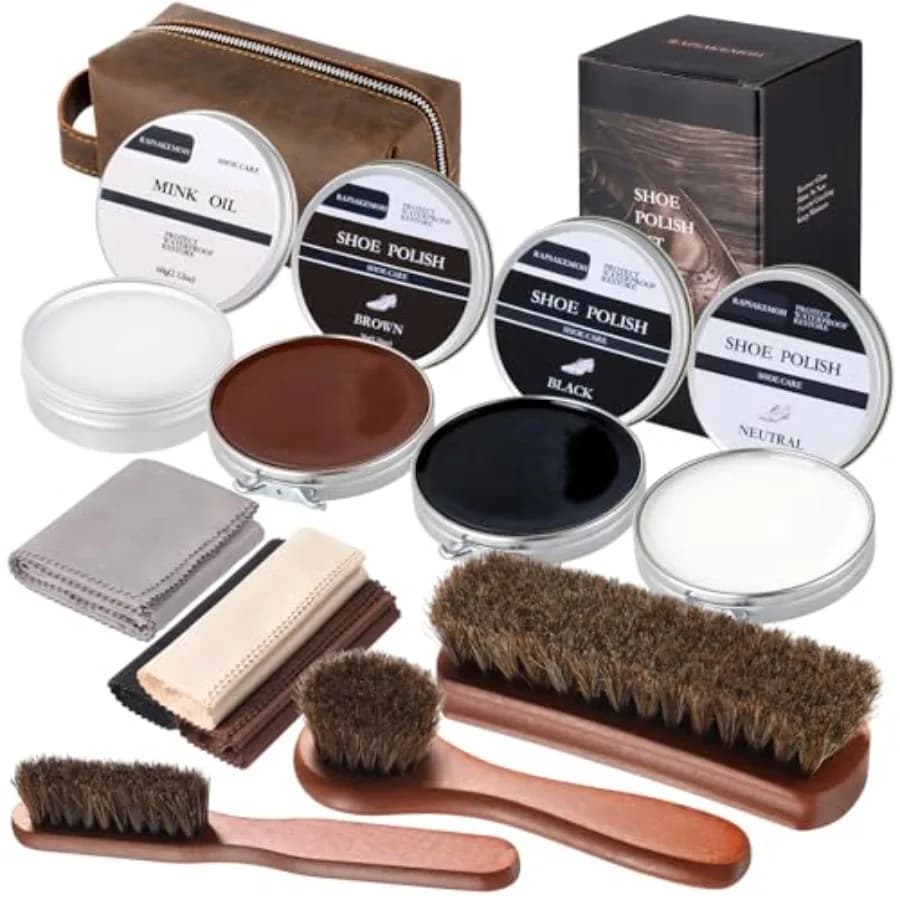 Kit per la cura delle scarpe con spazzola in crine di cavallo, kit per lucidare scarpe e stivali da uomo.