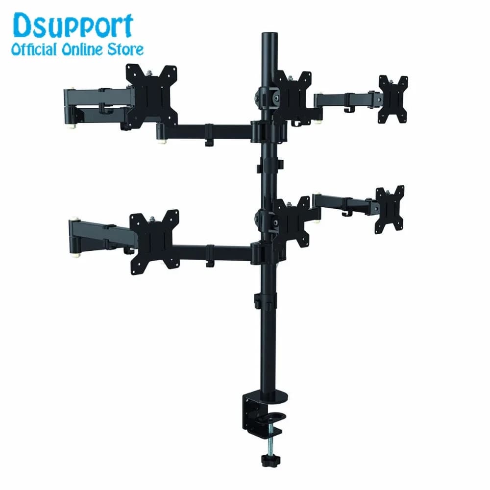 Staffa di montaggio da tavolo con supporto per monitor LCD LED a sei bracci per carichi pesanti di vendita calda con 6 schermi completamente regolabili e girevole a 180 gradi Ar