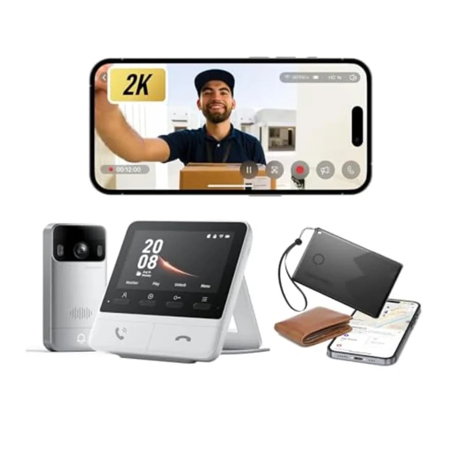 Videocitofono Wireless con Monitor per Sicurezza Domestica, in Plastica ABS Nera, Schermo da 4,3 Pollici, Visione Integrale 2K FHD, Comunicazione Bidirezionale