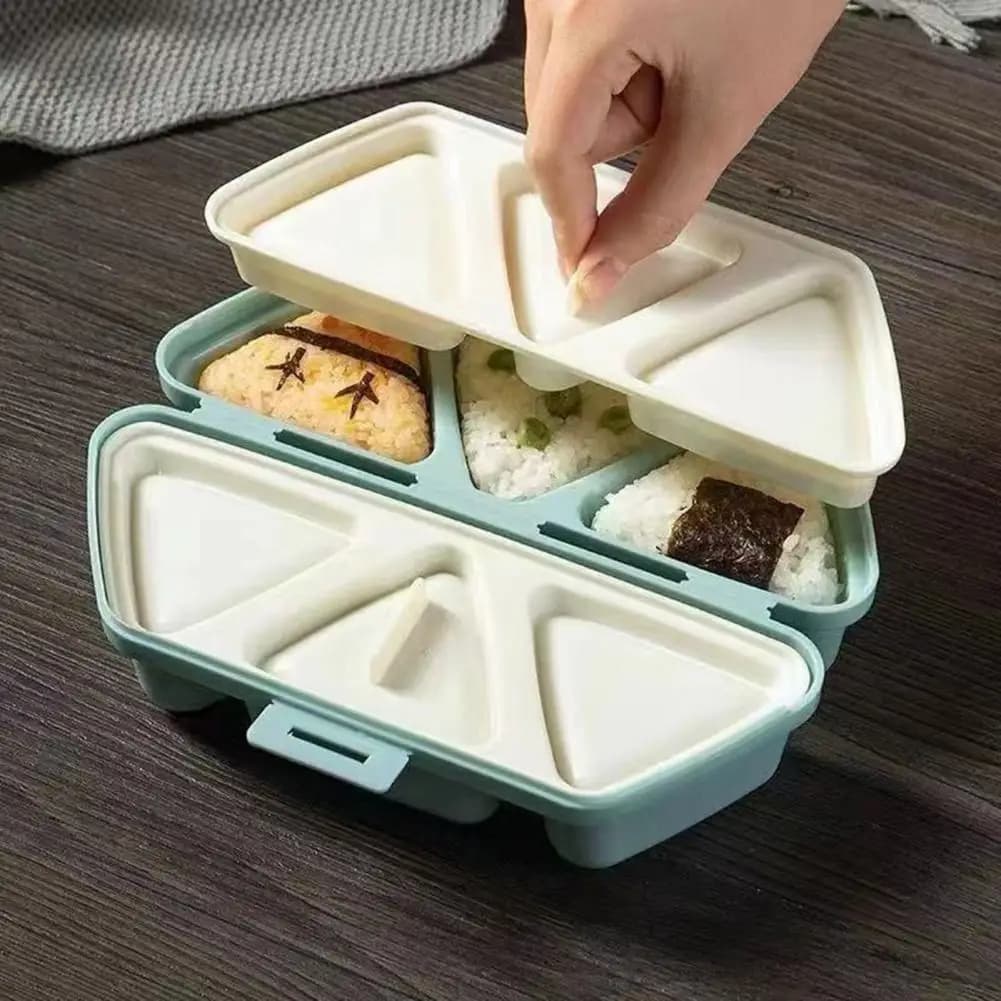 Stampo Triangolare Sei-in-uno per Polpette di Riso, Portatile per Picnic e Gite all'Aperto, Contenitore per Sushi e Bento, Scatola Pranzo in Plastica per Cucina, Utensili Fai-da-Te per Cucinare
