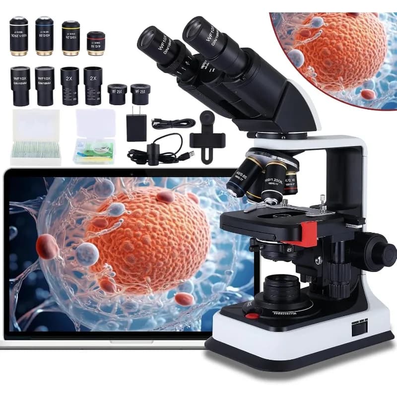 Microscopio da laboratorio per microscopio 40X-2500X per adulti con LED, doppio stadio meccanico 3D, cannocchiale Abbe per studenti