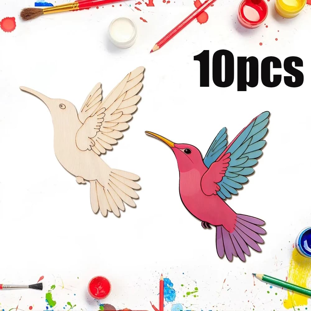 Set of 10 Unfinished Wood Animals, Suspended Decoration Craft Kits, Fa-da-Te Kit for Artistic Painting and Party Decorations
