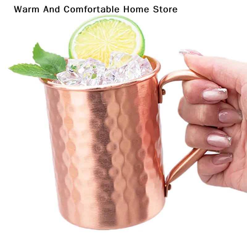 【SE】400ml Pure Copper Moscow Mule Mug Cocktail Wine Cup Hammered Coppery Beer Mugs Coffee Mug Milk Cup Bar Cup Drinkware Durable
