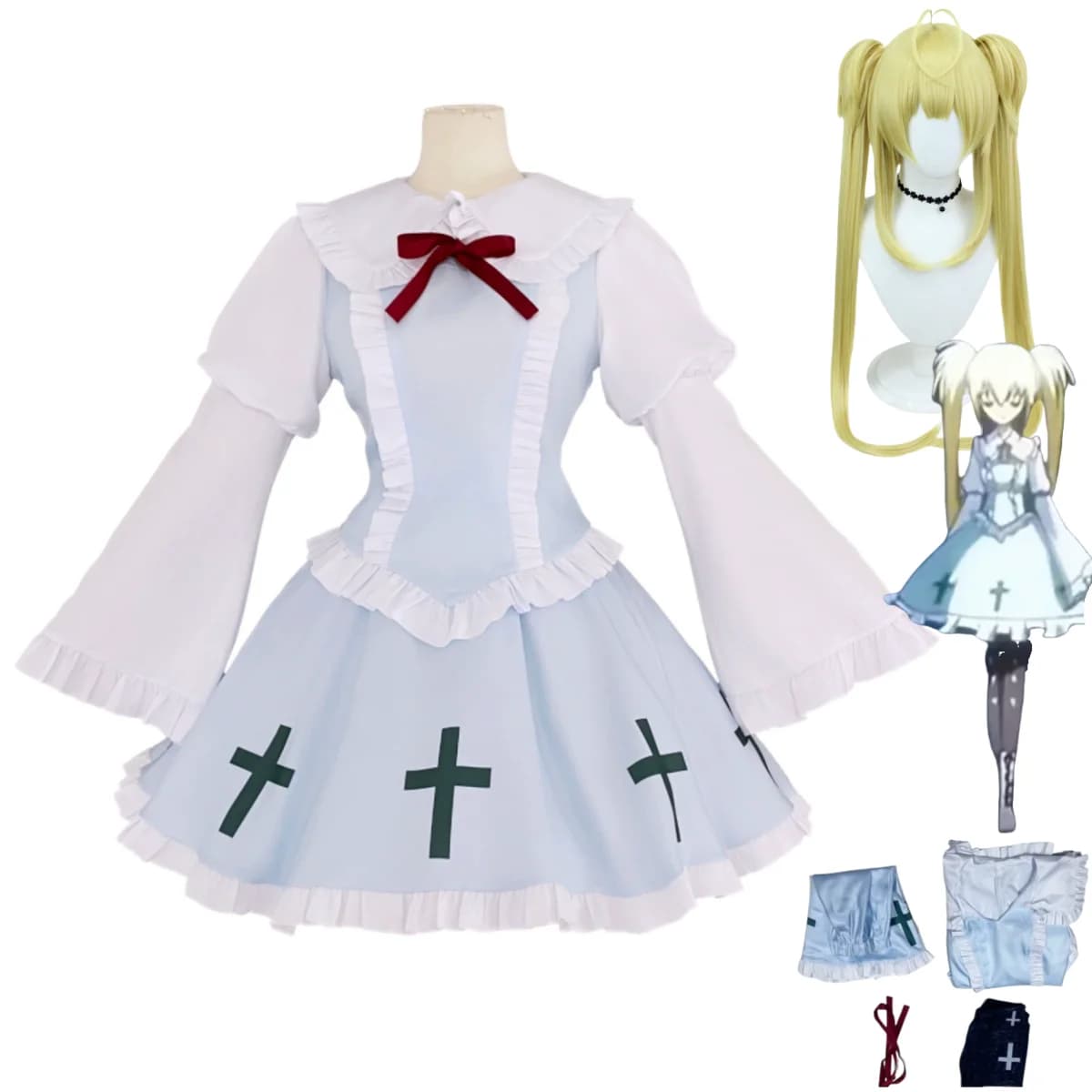 Anime Shugo Chara Tsukiyomi Utau Costume Cosplay Gothic Blue-white Princess Lolita Wig Woman Cute Birthday Party Dress