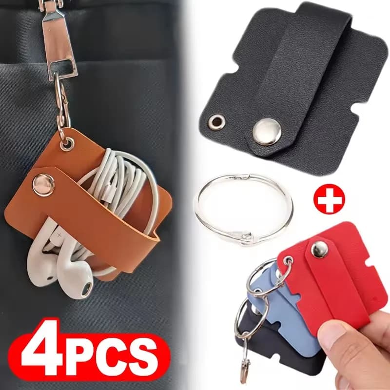 Clip per cavo in pelle con portachiavi Supporto per cavo per auricolari Fibbia Avvolgicavo Organizzatore di cavi per linee dati del caricatore USB del telefono
