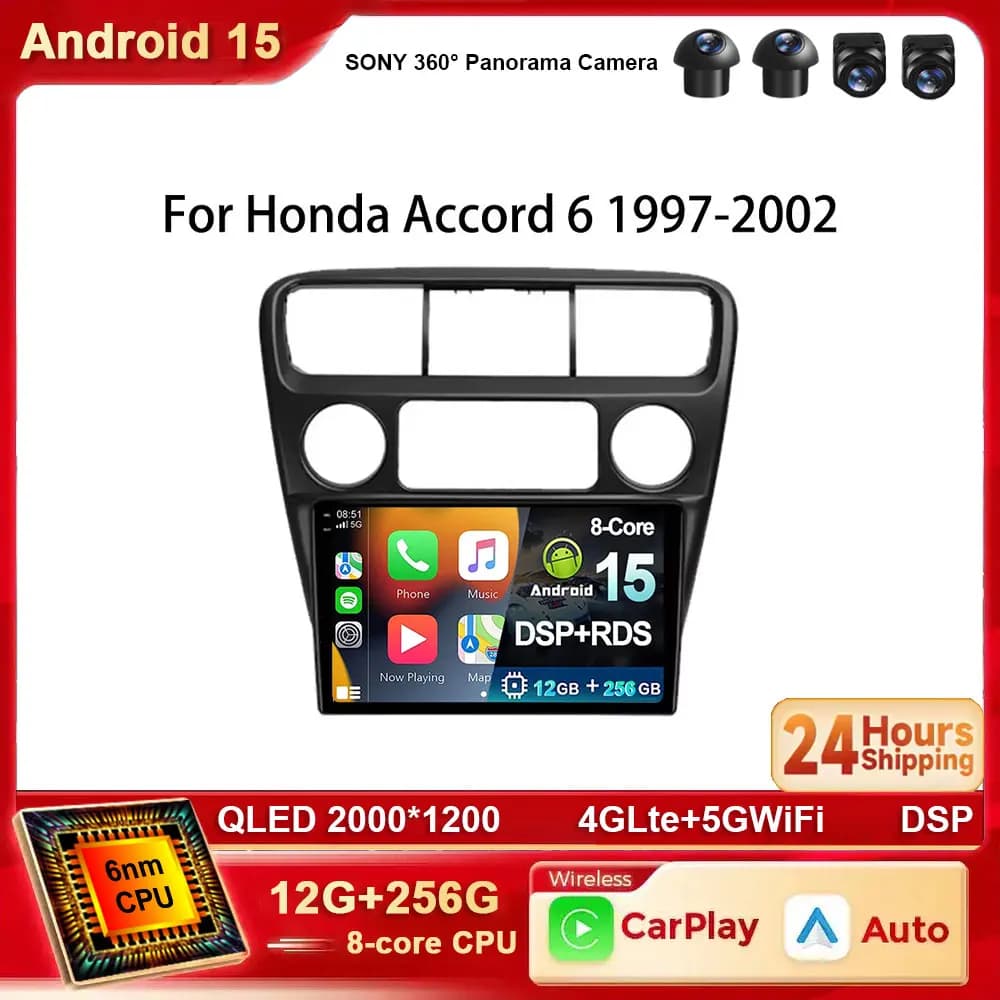 Android 15 2K QLED For Honda Accord 6 1997 - 2002 Auto Radio Touch Screen Multimedia Video Player Navigation 4G WIFI GPS DSP BT